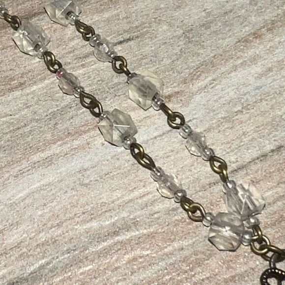 Butterfly Enamel Beaded Necklace Cooper Tone Purple/Pink Beaded/Rhinestone - Picture 5 of 7